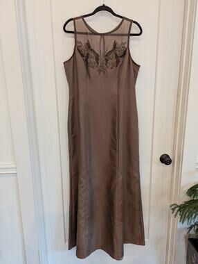 Alex Evenings Women's Size 14 Brown Beaded Formal Dress Wedding EUC